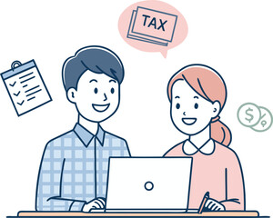 Filing Tax Return Couple Uses Laptop to Manage Finances Together