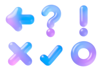 立体的な青とピンクのグラデーションの記号セット