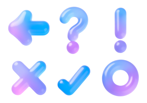 立体的な青とピンクのグラデーションの記号セット