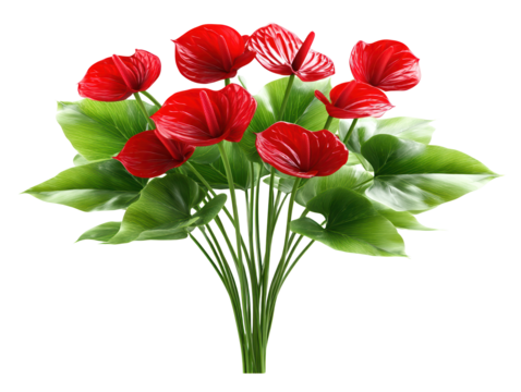 Vibrant Red Flowers with Green Heartshaped Leaves