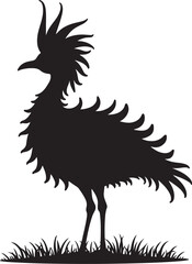 Fototapeta premium Black silhouette of a crested bird standing on grass
