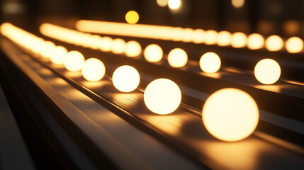 conveyor belt carrying glowing orbs of light, evoking futuristic technology, energy flow, and a dynamic, sci-fi inspired visual scene.