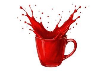 Red Liquid Splashing Out of Red Mug Against Black Background