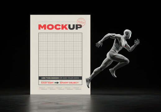 Light Poster Mockup Stand with Running Ai Robot