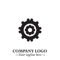 Classic Gear Logo Symbol Black and White Illustration with Modern Industrial Minimal Design