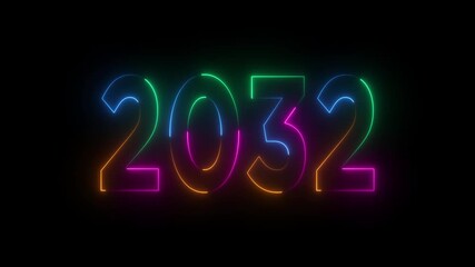 2032 year neon symbol.abstract seamless and loopable concept.2032 neon line text.2032 neon text background animation. Glowing neon number text happy new year background. - Powered by Adobe