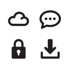 Minimalist Cloud, Chat, Lock, and Download Icons