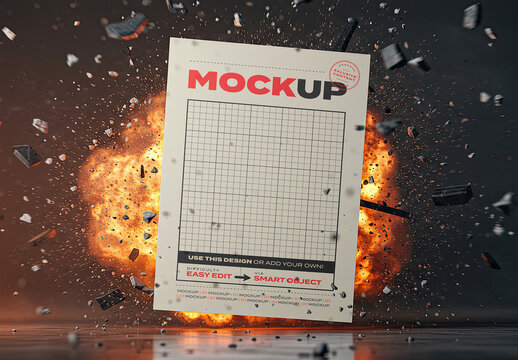 Poster Mcokup with Big Explosion Behind