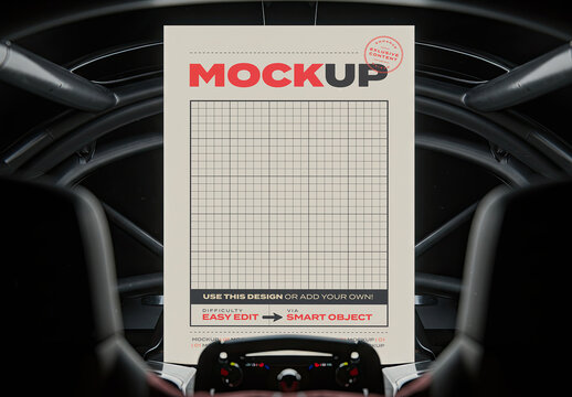 Poster Mockup inside Futuristic Car