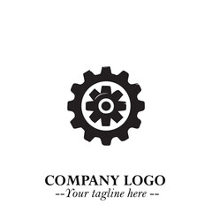 Fototapeta premium Classic Gear Logo Symbol Black and White Illustration with Modern Industrial Minimal Design