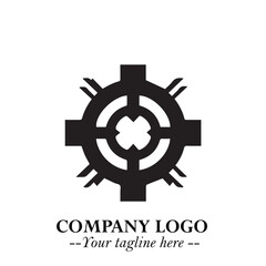 Obraz premium Classic Gear Logo Symbol Black and White Illustration with Modern Industrial Minimal Design