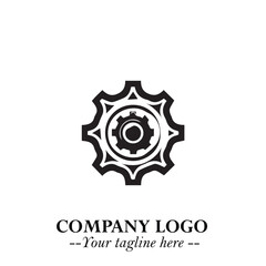 Classic Gear Logo Symbol Black and White Illustration with Modern Industrial Minimal Design
