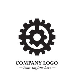 Classic Gear Logo Symbol Black and White Illustration with Modern Industrial Minimal Design