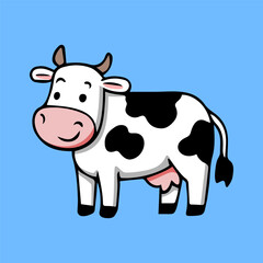 fun happy cow colored cartoon character isolated drawing line style sketch classic vintage design illustration