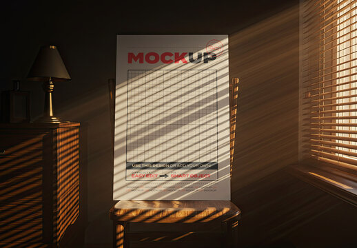 Venetian Blind Light on Poster sit on Chair Mockup