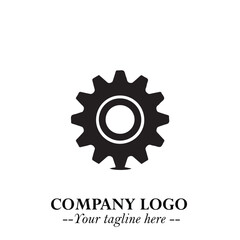 Classic Gear Logo Symbol Black and White Illustration with Modern Industrial Minimal Design