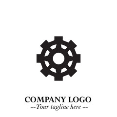 Classic Gear Logo Symbol Black and White Illustration with Modern Industrial Minimal Design