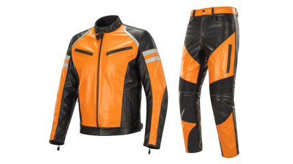 Stylish Orange and Black Leather Motorcycle Suit for Protection and Fashion