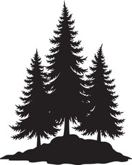 Obraz premium Black silhouette of three pine trees on a rocky outcrop