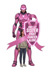 Superhero and Sister Fighting Cancer Together Encouragement and Awareness Concept