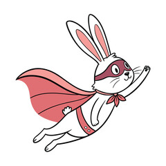 Cute Rabbit Wearing Tiny Cape And Mask Flying Cartoon Illustration