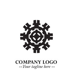 Classic Gear Logo Symbol Black and White Illustration with Modern Industrial Minimal Design