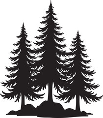 Fototapeta premium Black silhouette of three pine trees on rocky ground