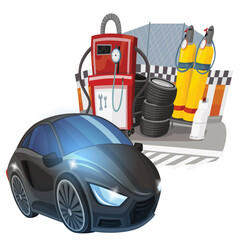 Cartoon street racing car vehicle pitstop pitzone on white background illustration for children