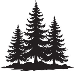 Obraz premium Black silhouette of three pine trees on rocky ground