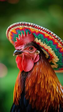 Feathered Rooster in Sombrero