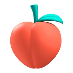3D Rendered Stylized Peach Fruit with Teal Stem and Leaf on White Background image photo