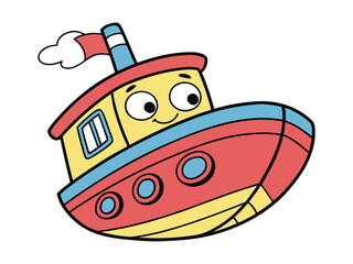Cute Toy Style Cartoon Boat Sticker Simple Rounded Design