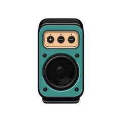 Retro-Styled Teal Speaker with Plus Minus Buttons Illustration