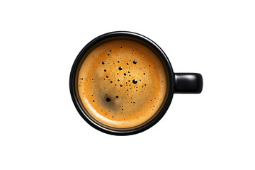 Top down view of black coffee with crema in a black mug