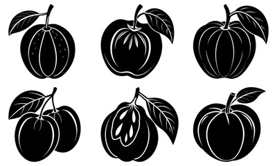 Elegant black and white fruit clip art for modern designs, perfect for food blogs, menus, healthy lifestyle brands, and creative culinary projects