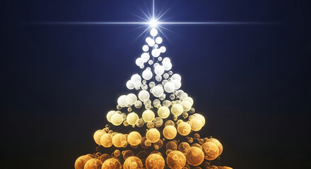 Abstract Christmas Tree Made of Spheres with Glowing Star on Top