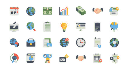Collection of various business and finance icons, representing concepts and elements.