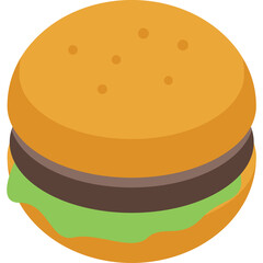 Simple Isometric Hamburger Icon With A Transparent Background Featuring A Golden Brown Bun And A Green Lettuce Layer