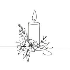Candle with flowers for Suicide Loss Day in simple line art style  