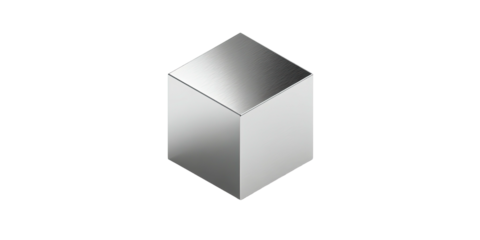 A three-dimensional cube rendered with a metallic gradient, isolated on a stark black background