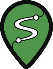 Green Map Pin with Winding Route and Waypoints Icon