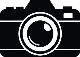 Minimalist Black Camera Icon on White Background