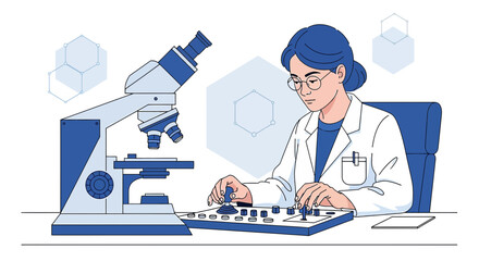 Focused scientist analyzing samples under microscope within laboratory setting dedicated science