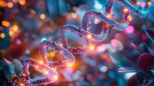 A hyperrealistic DNA helix crafted from transparent glass and glowing light, twisting elegantly in space. Perfect for scientific, futuristic, educational, and biotech-themed visuals. - Powered by Adobe