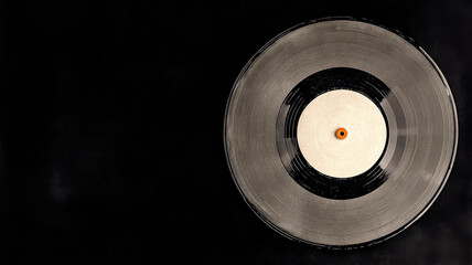 Vinyl record showcasing classic analog audio technology. Its old school design and blank label create a nostalgic and timeless music experience