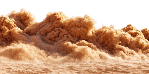 A cloud of thick, billowing, dust, earth-toned, obscuring the horizon. A swirling, dynamic scene
