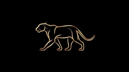 Fototapeta premium Elegant jaguar silhouette logo with thin lines, gold on dark background. Concept: Branding, luxury logo design, intelligence and creativity symbolism, minimalism, modern and premium brand identity.