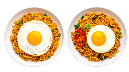 Fried Noodles with Egg on a Plate Collection, Two Variations, isolated on transparent background