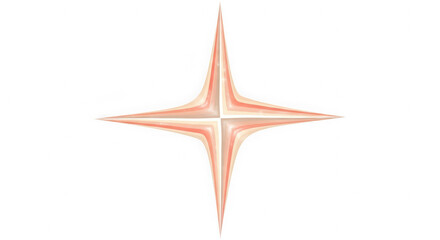 Four-Pointed Starburst in Soft Peach and Light Coral isolated on transparent background. Elongated Curved Point Star. Elegant Airy Texture Design.