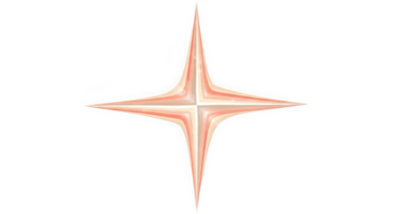 Four-Pointed Starburst in Soft Peach and Light Coral isolated on transparent background. Elongated Curved Point Star. Elegant Airy Texture Design.